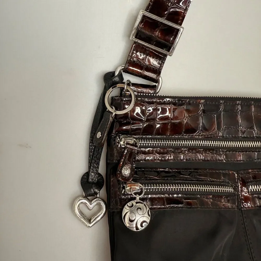 Brighton Brown Leather Alligator Embossed Crossbody Handbag E345145 Vintage